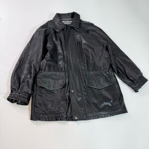 Wilson's Coat Jacket Mens Large Black Long Full Zip Collar Sleeve Cuffs